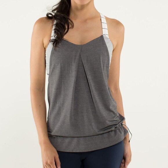 Lululemon Rest Less Tank - 8 Heathered Soot Light/Hyper Stripe Angel Wing - Picture 1 of 7